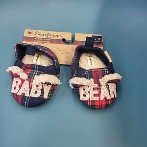NWT Infant Size 6-9 Months Dearfoams Baby Blue Blue Red Plaid Baby Bear Slippers